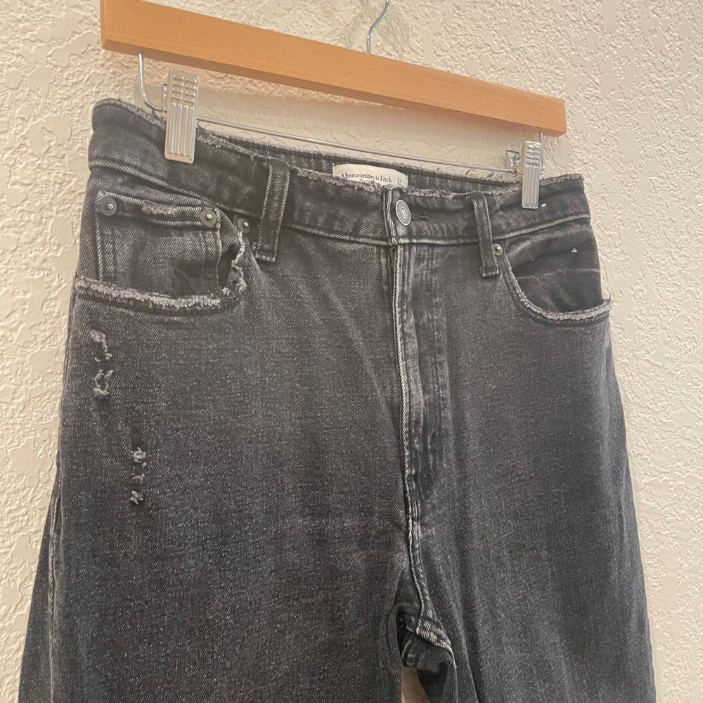 Abercrombie & Fitch Curve Love The Skinny High Rise Distressed Black Jeans 27/4S - Picture 3 of 10